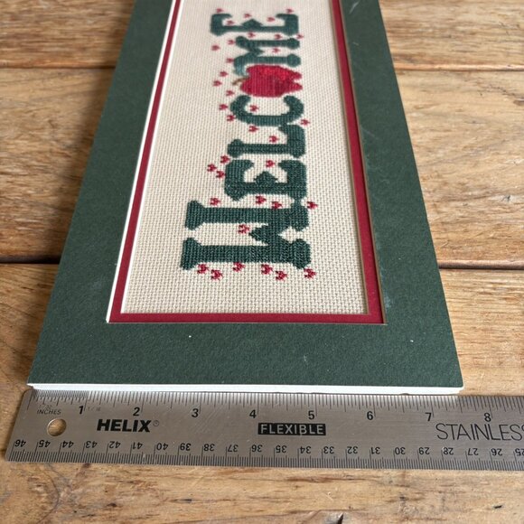 Completed Cross Stitch Welcome With Apple Double Matted No Frame READ - Picture 14 of 14